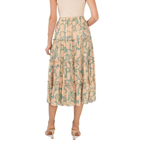 NEW 1.State Women's Floral Print Ruffle Trim Midi Skirt in Green Milieu Size 3X - Picture 2 of 12